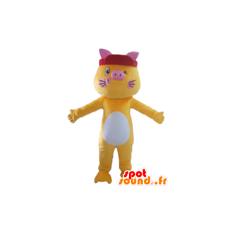 Mascota Gato amarillo, blanco y rosa, colorido y divertido - MASFR23042 - Mascotas gato