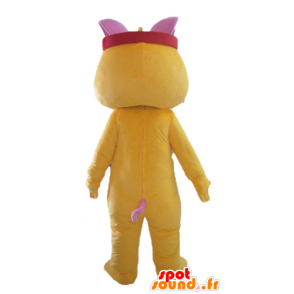 Mascote gato amarelo, branco e rosa, colorido e engraçado - MASFR23042 - Mascotes gato