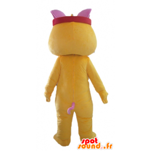 Yellow cat mascot, white and pink, colorful and funny - MASFR23042 - Cat mascots