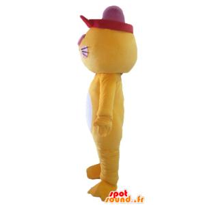 Mascote gato amarelo, branco e rosa, colorido e engraçado - MASFR23042 - Mascotes gato