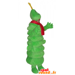 Green caterpillar mascot, a giant with a red scarf - MASFR23043 - Mascots insect