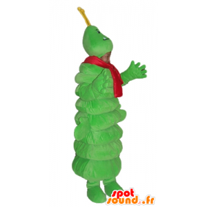 Mascotte groene rups, reus, met een rode sjaal - MASFR23043 - mascottes Insect