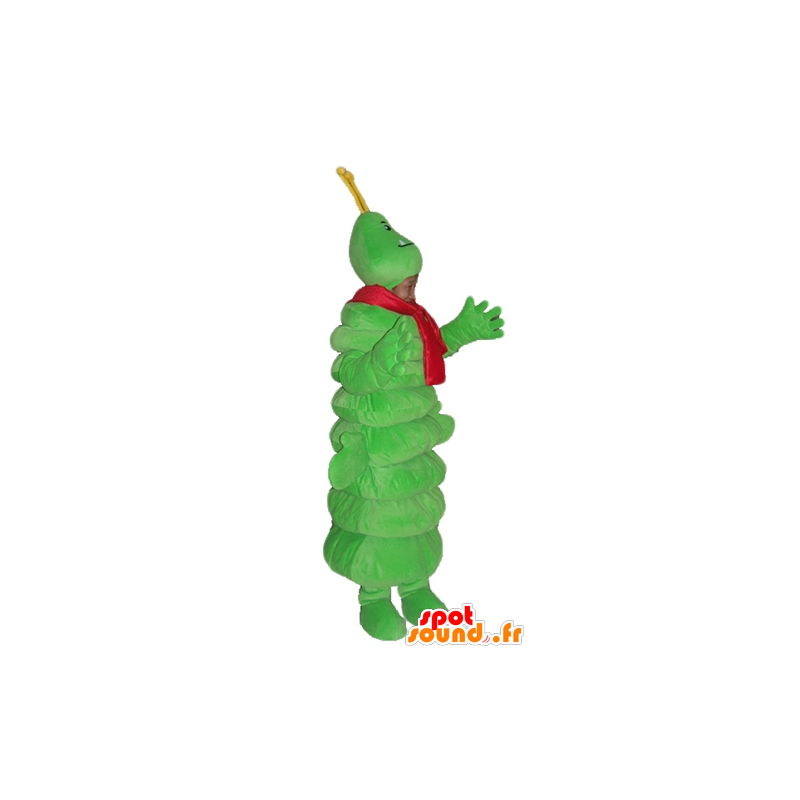 Green caterpillar mascot, a giant with a red scarf - MASFR23043 - Mascots insect