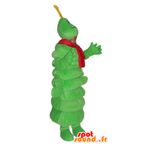 Green caterpillar mascot, a giant with a red scarf - MASFR23043 - Mascots insect