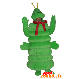 Green caterpillar mascot, a giant with a red scarf - MASFR23043 - Mascots insect