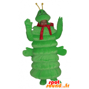 Green caterpillar mascot, a giant with a red scarf - MASFR23043 - Mascots insect