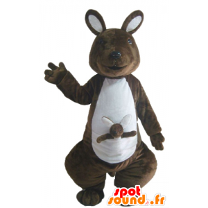 Brown and white kangaroo mascot with her baby - MASFR23044 - Kangaroo mascots