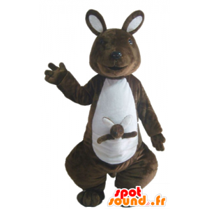 Bruine en witte kangoeroe mascotte met haar baby - MASFR23044 - Kangaroo mascottes