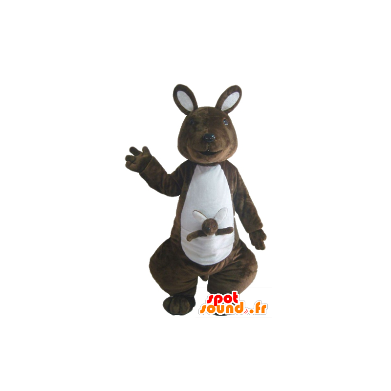Brązowy i biały kangur maskotka z dzieckiem - MASFR23044 - maskotki kangur
