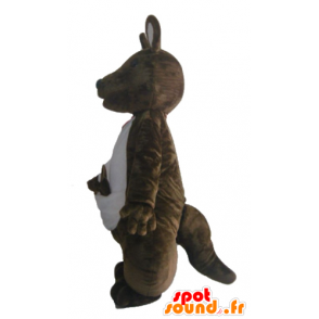 Mascotte de kangourou marron et blanc, avec son bébé - MASFR23044 - Mascottes Kangourou