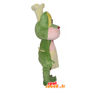 Green frog mascot, yellow and pink with a hat - MASFR23046 - Animals of the forest