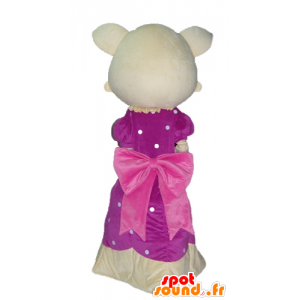 Gelb und rosa Katze Maskottchen, mit einem schönen rosa Kleid - MASFR23047 - Katze-Maskottchen