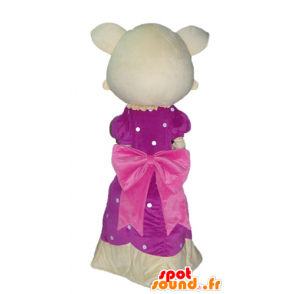 Amarelo e rosa mascote gato, com um vestido rosa bonita - MASFR23047 - Mascotes gato