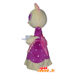 Mascota Gato amarillo y rosa, con un hermoso vestido rosa - MASFR23047 - Mascotas gato