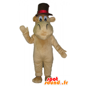 ιπποπόταμος μασκότ, καφέ καμήλα με ένα μεγάλο καπέλο - MASFR23048 - Hippo Μασκότ