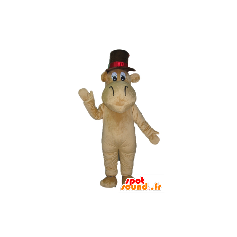 Hippo mascotte marrone cammello con un grande cappello - MASFR23048 - Ippopotamo mascotte