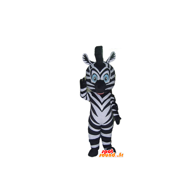 Sort og hvid zebra maskot med blå øjne - Spotsound maskot