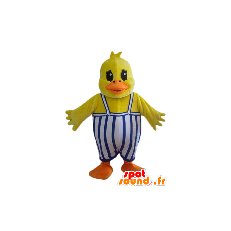 Chick mascot, yellow duck, with overalls - MASFR23051 - Ducks mascot