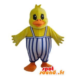 Chick mascot, yellow duck, with overalls - MASFR23051 - Ducks mascot