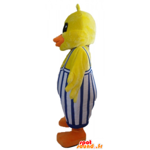 Mascot chick, gul and, med overall - Spotsound maskot kostume