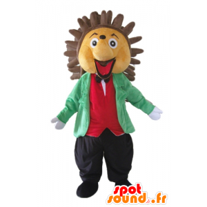 Mascot beige and brown hedgehog, held in class and colorful - MASFR23055 - Mascots Hedgehog