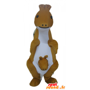 Geel en wit kangoeroe mascotte met haar kleine - MASFR23056 - Kangaroo mascottes
