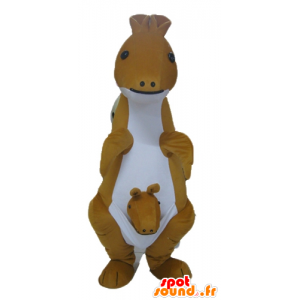 Mascote canguru amarelo e branco com seu pequeno - MASFR23056 - mascotes canguru