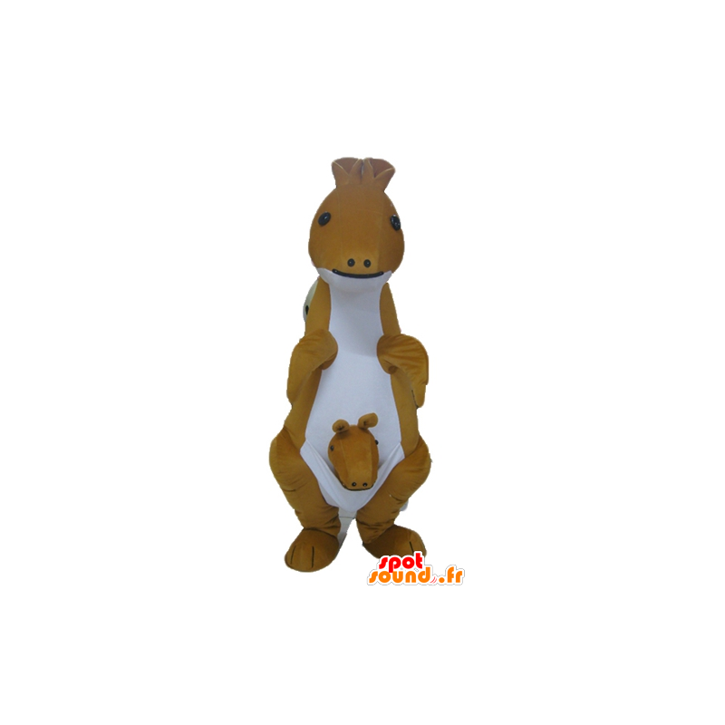 Geel en wit kangoeroe mascotte met haar kleine - MASFR23056 - Kangaroo mascottes