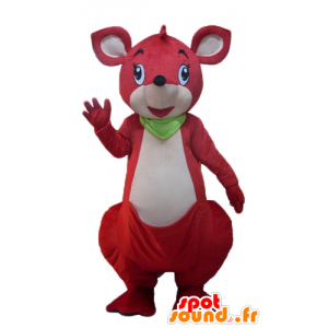 Mascotte de kangourou rouge et blanc, avec un foulard vert - MASFR23057 - Mascottes Kangourou