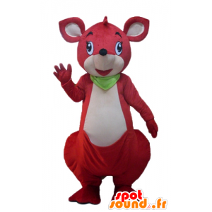 Rød og hvid kænguru-maskot med et grønt tørklæde - Spotsound