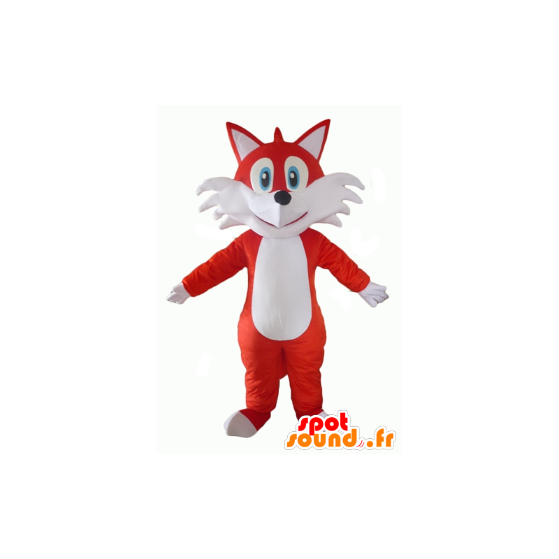 Arancione e bianco volpe mascotte, dagli occhi blu - MASFR23059 - Mascotte Fox