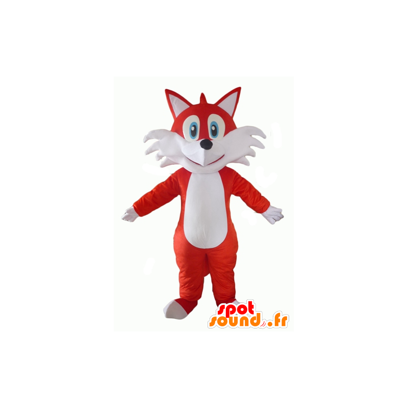 Laranja e branco mascote fox, olhos azuis - MASFR23059 - Fox Mascotes