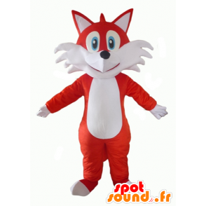 Oranje en witte vos mascotte, blauwe ogen - MASFR23059 - Fox Mascottes