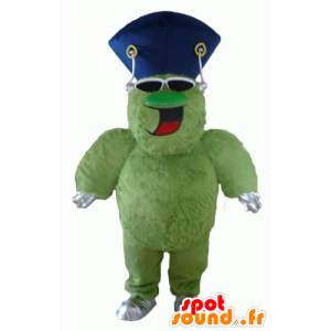 Green monster mascot, hairy and plump, cheerful - MASFR23060 - Monsters mascots