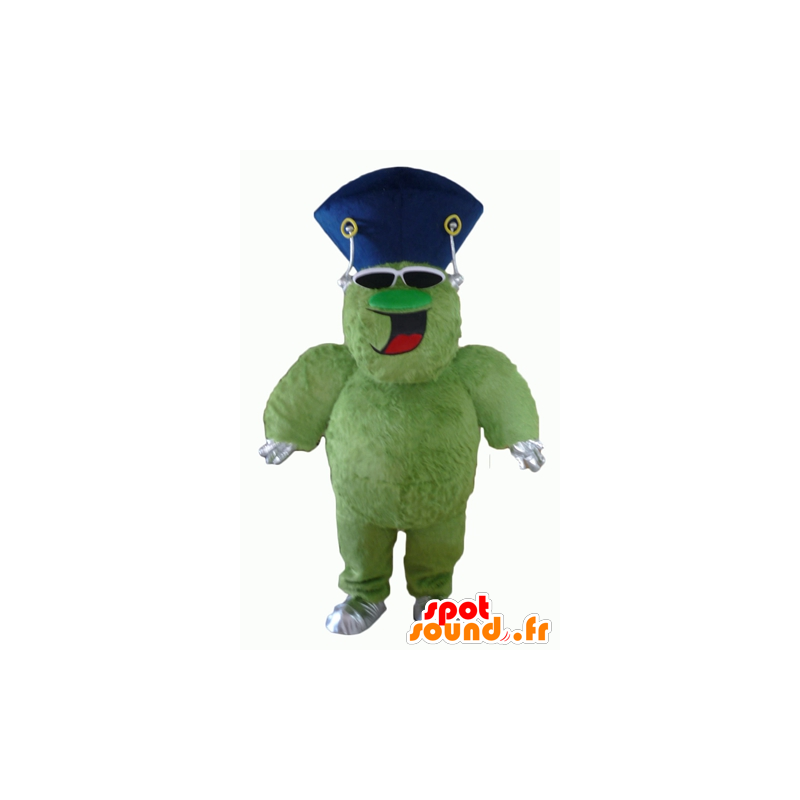 Green monster mascot, hairy and plump, cheerful - MASFR23060 - Monsters mascots