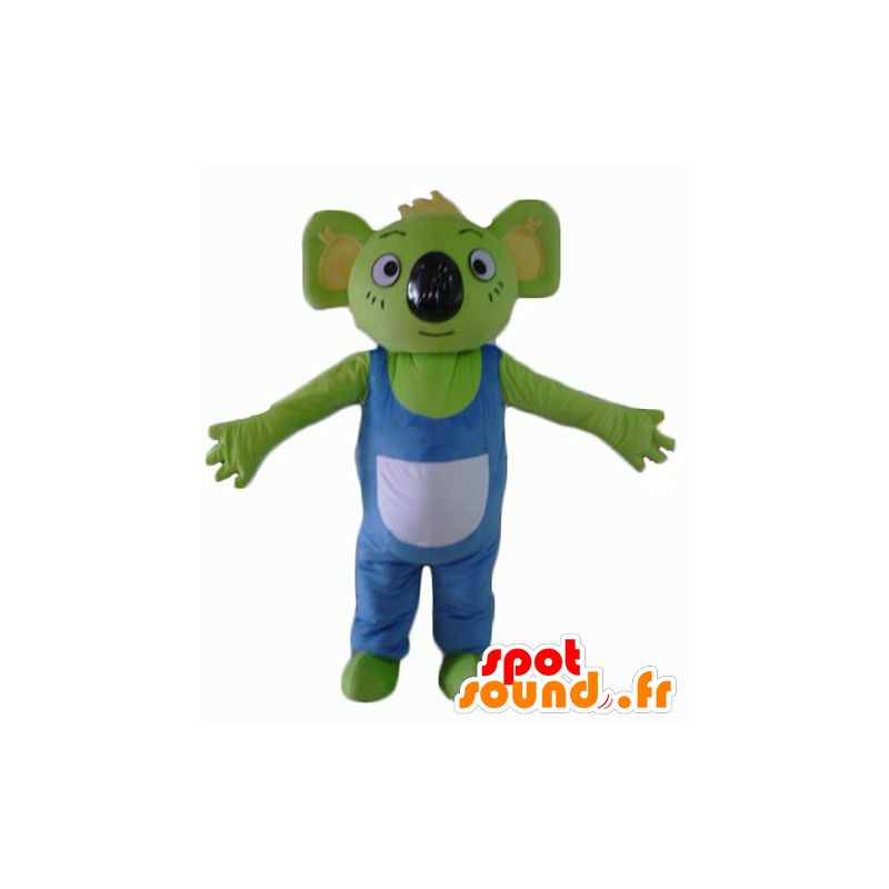 Coala verde mascote com um macacão azul e branco - MASFR23061 - Koala Mascotes