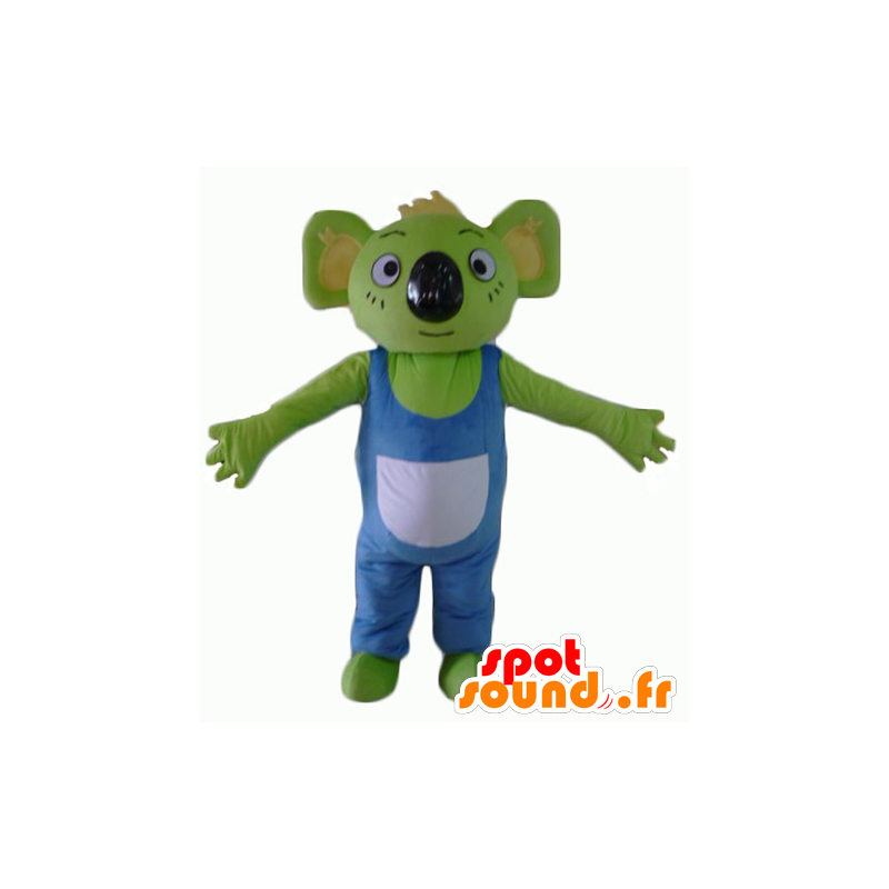 Koala verde mascota con un overol azul y blanco - MASFR23061 - Mascotas Koala