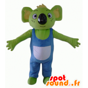 Koala verde mascota con un overol azul y blanco - MASFR23061 - Mascotas Koala