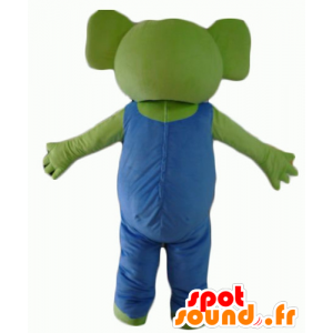 Coala verde mascote com um macacão azul e branco - MASFR23061 - Koala Mascotes