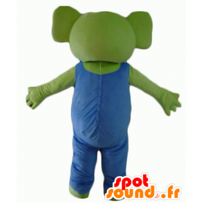 Coala verde mascote com um macacão azul e branco - MASFR23061 - Koala Mascotes