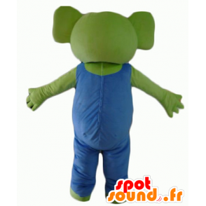 Koala verde mascota con un overol azul y blanco - MASFR23061 - Mascotas Koala