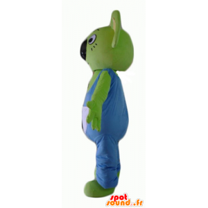 Koala verde mascota con un overol azul y blanco - MASFR23061 - Mascotas Koala