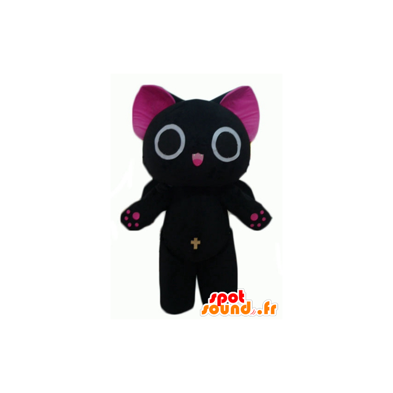 μεγάλη γάτα μαύρο και ροζ, αστείο και πρωτότυπο μασκότ - MASFR23062 - Γάτα Μασκότ
