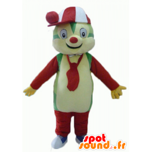 Mascotte de nounours coloré, vert, jaune, rouge et blanc - MASFR23064 - Mascotte d'ours