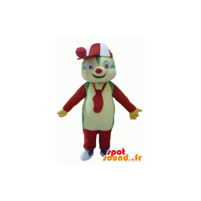 Mascotte de nounours coloré, vert, jaune, rouge et blanc - MASFR23064 - Mascotte d'ours