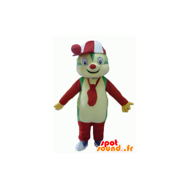 Teddy maskot barevné, zelené, žluté, červené a bílé - MASFR23064 - Bear Mascot