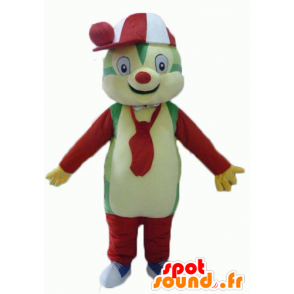 Mascotte de nounours coloré, vert, jaune, rouge et blanc - MASFR23064 - Mascotte d'ours