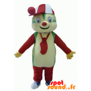 Teddy Mascot colorido, verde, amarelo, vermelho e branco - MASFR23064 - mascote do urso