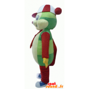 Teddy mascot colorful, green, yellow, red and white - MASFR23064 - Bear mascot