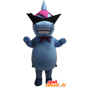 Mascot blå og rosa flodhest med designer briller - MASFR23068 - Hippo Maskoter
